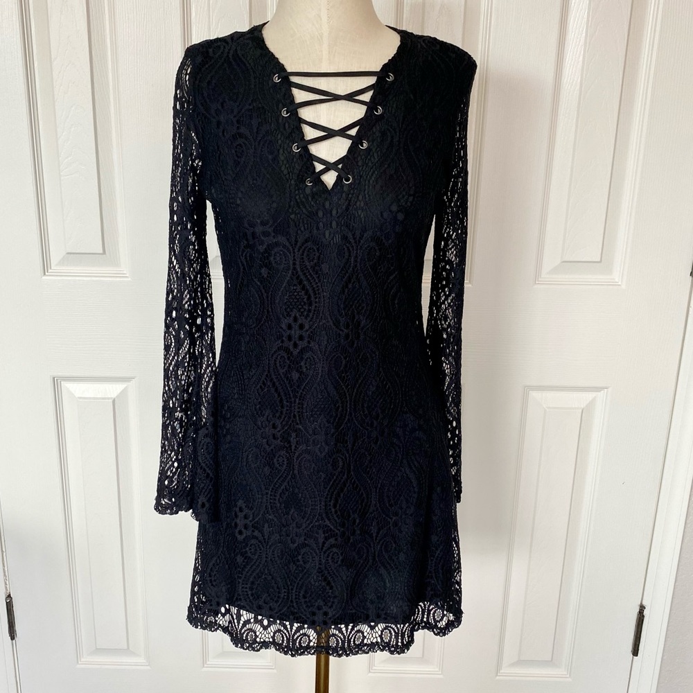 Black Lace Crisscross Neck Dress